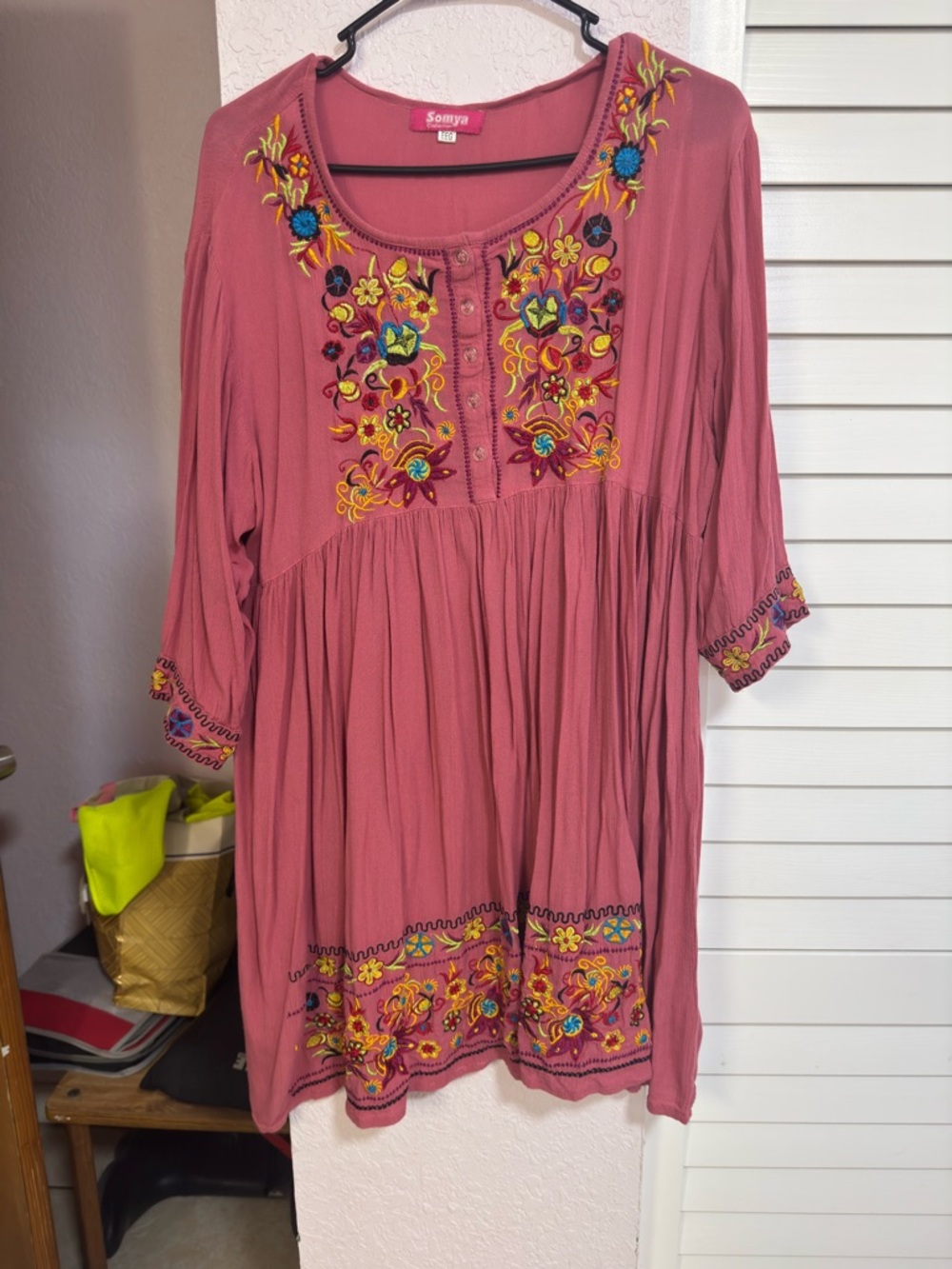 Rose Pink Embroidered Peasant Tunic